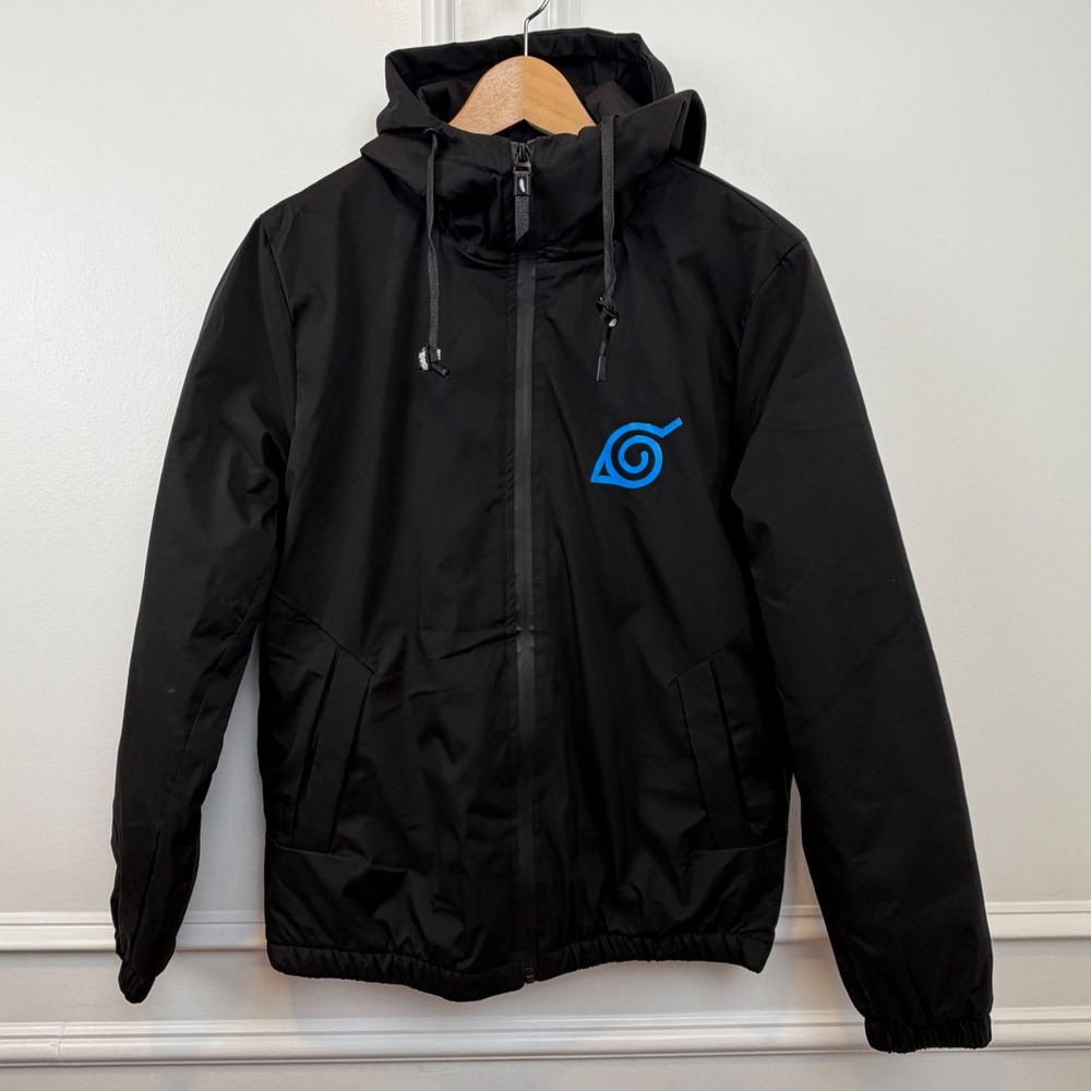 Naruto Shippuden Hidden Leaf‎ Sharingan Black Full Zip Hooded Windbreaker Jacket